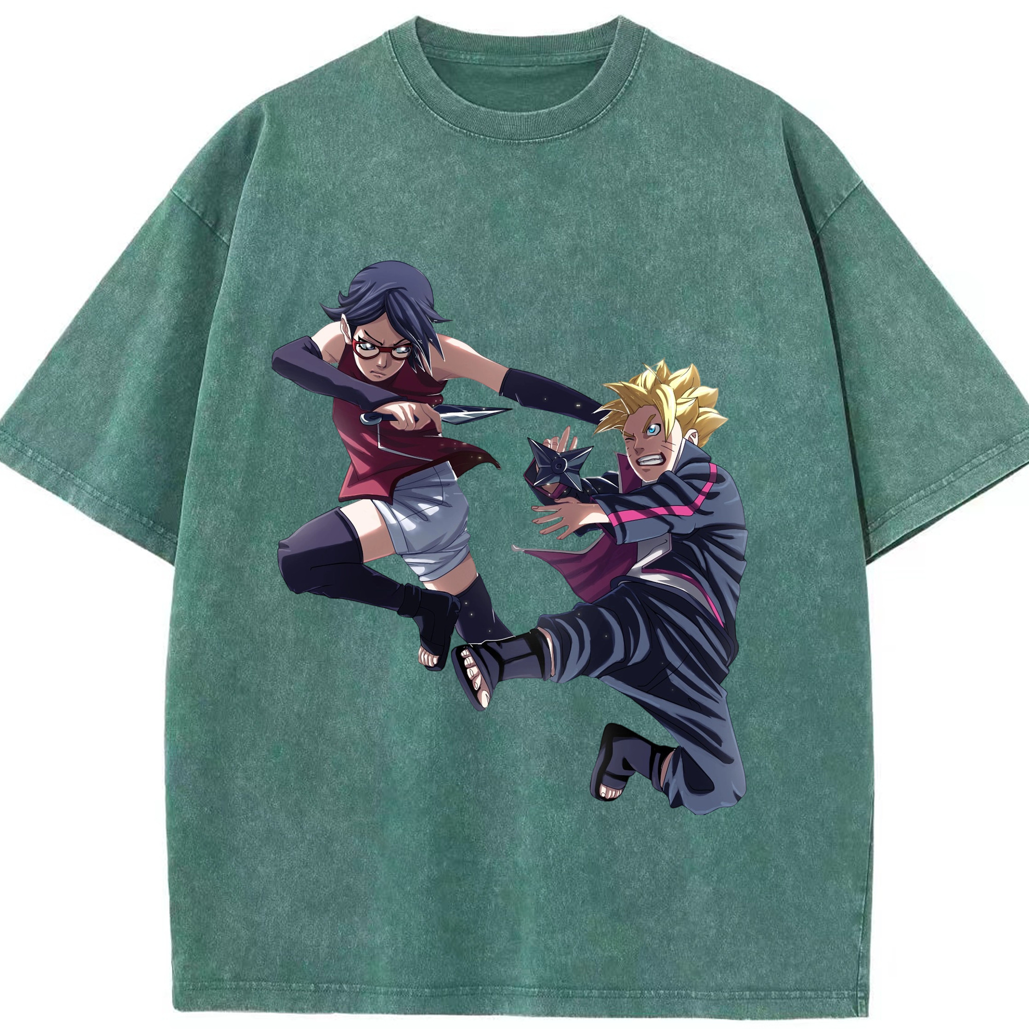 （画像用） NARUTO -ナルト- うちは サラダ Uchiha Sarada 綿100% ヴィンテージ風 半袖Tシャツ（フロントプリント）
